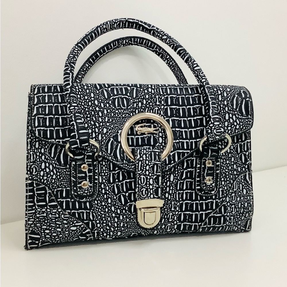 Lacoste Retired, *Rare* Satchel Handbag Faux Crocodile Leather